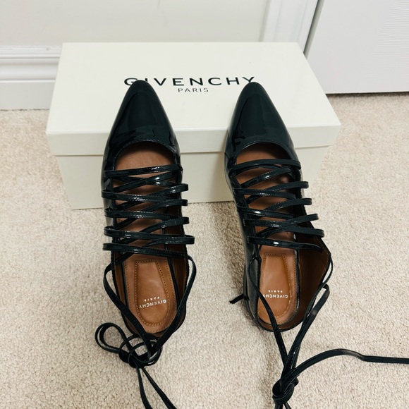 Givenchy Shoes - Givenchy Black Patent Leather Lace Up Backless Flat Mule Sandals